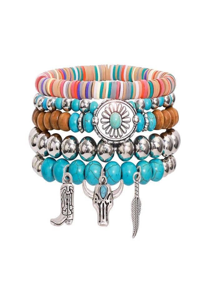Sistble Cowgirl Bracelets for Women Girls, Cowgirl Jewelry Western Gifts for Women Cow Girl Accessories Bead Bracelet Stackable Turquoise Boot Western Outfit Party Birthday Halloween Christmas Jewelry - Image 1